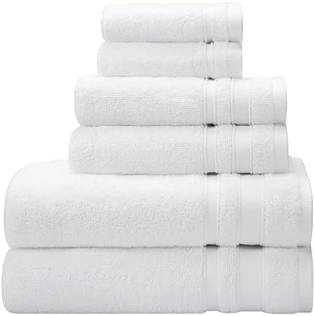 Suglon Premium Bath Towel Sets - Bamboo Cotton White Bathroom Towels, Ultra Soft Eco-Friendly 6 Piece Towel Sets, 2 Large Bath Towels, 2 Hand Towels, 2 Washcloths…