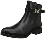  Tommy Hilfiger Damen TH Hardware Leather Flat Bootie Stiefeletten, Schwarz (Black 990), 41 EU
