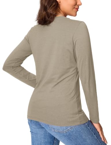 Image of YUCOLEN Long Sleeve Shirts for Women Cotton Crew Neck Casual Tops Fall