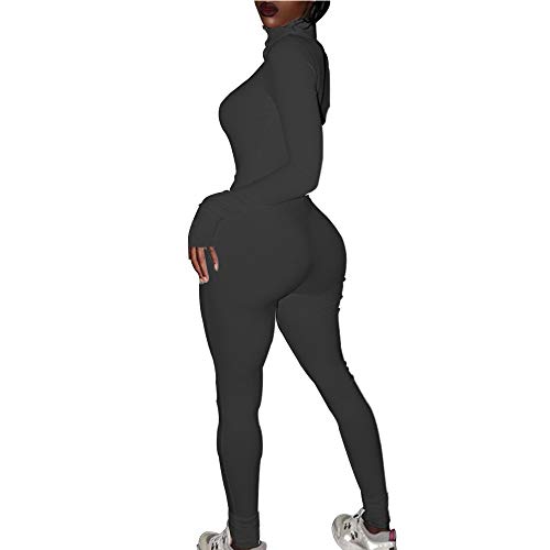 LuFeng Women's Long Sleeve High Neck Zipper Bodycon Tight Full Length Jumpsuits Rompers One Piece Outfits Black