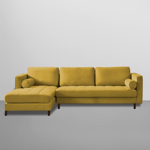 Image of Lezra LHS 4 Seater L Shape Sofa Set for Living Room (Yellow Fabric) Premium Fabric Sofa