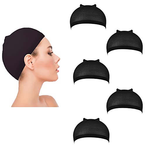 BISMAADH Wigs Cap Stocking Caps for Wigs - Stretchy Wigs for Women & Men Pack of 5 Black