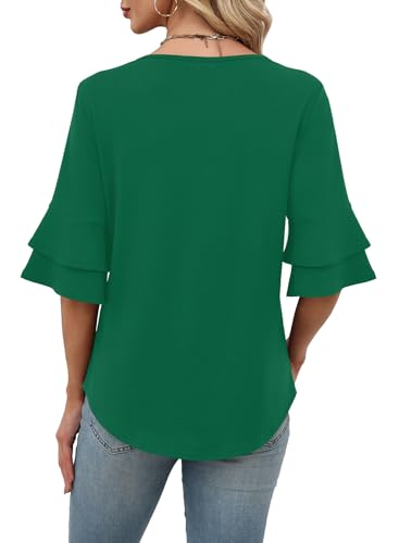 Image of OFEEFAN Spring Tops for Women Boho Shirts Fashion Clothing Cute 3 /4 Length Sleeve Blouses Dressy Casual Summer Outfits