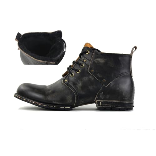 Image of OSSTONE Moto Boots for Men Fashion lace-up Leather Chukka Boots Casual Shoes OS-6015-2-retro-brown-US-R