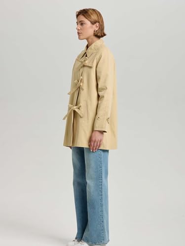 Women's Bow Toggle Trench Coat, 100% Cotton Button Down Windproof Oversized Lightweight Peacoat Overcoat3