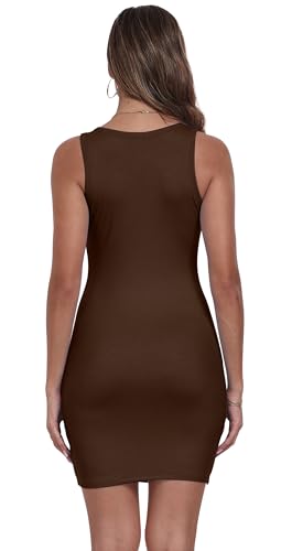 Image of Qaffier Women's Mini Dress Summer Tank Dress Ribbed Crew Neck Sleeveless Basic Bodycon Mini Dresses