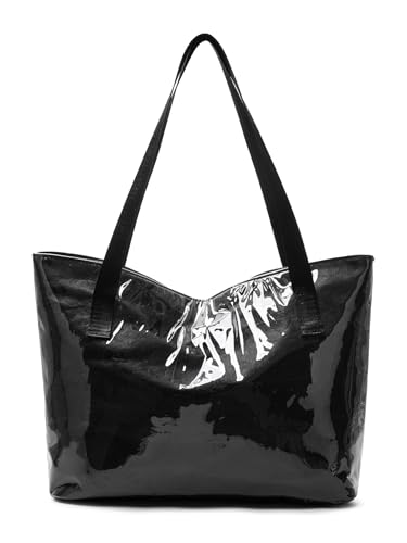 Image of Covelin Women's Stylish Large Capacity Handbag Minimalist Shopper with TOTE BAG Lettering, Durable Leather for Everyday Use Black
