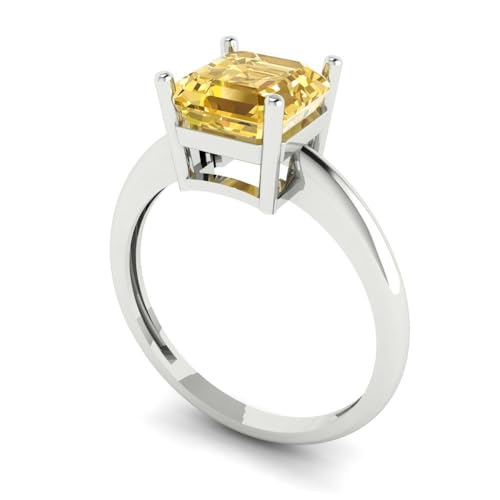 Clara Pucci 2 CTW VVS1 Natural Citrine Asscher Cut Classic Minimalist Solitaire Ring – Fine Jewelry Anniversary Ring for Women in Solid 18K White Gold2