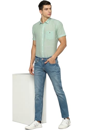 Image of Louis Philippe Men Slim Fit Solid Cotton Blend Casual Shirt