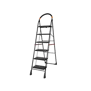 Happer Premium Foldable Step Ladder, Clamber, 6 Steps (Black & Orange)