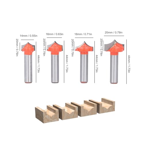 Natudeco 4 Teiliges Oberfräse Fräser Set 8 mm Schaft spitze Nase CNC-Gravierhaken, Scherwinkel 14 mm 16 mm 18 mm 20 mm 45 Stahl Wolframcarbid für Zimmerei Fasen Holzbearbeitung Trimmen