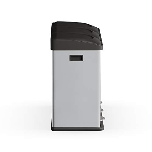Image of Step N' Sort 60L 3-Compartment Kitchen Recycling Bin - Stainless Steel Trash & Recycling Can with Hands-Free Step Pedals (3 x 20L)