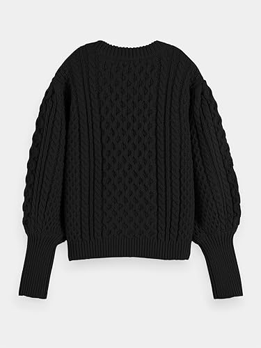 Image of rrhss Girls Cable Knit Sweaters Kids Fall Fashion Puff Sleeve Ribbed Cuffs Crewneck Clothes 5-14 Years