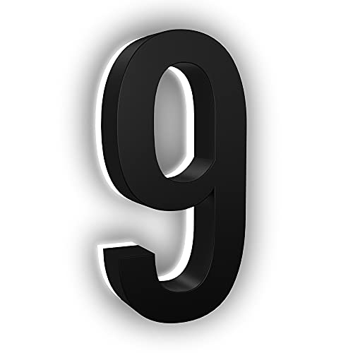 LN LUMANUMBERS 5 Inches Steel Backlit LED Floating Address Number, Up-Scale Modern Look, Lighted House Numbers, 9, Black, Illuminated Address Numbers