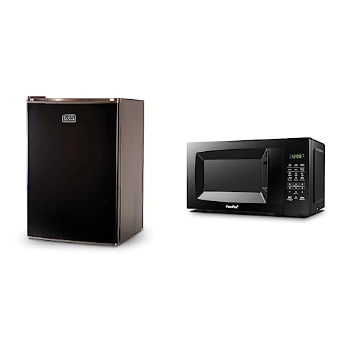 Image of BLACK+DECKER BCRK25B Compact Refrigerator Energy Star Single Door Mini Fridge with Freezer, 2.5 Cubic Feet, Black & COMFEE' EM720CPL-PMB Countertop Microwave Oven with Sound On /Off, ECO Mode and Easy