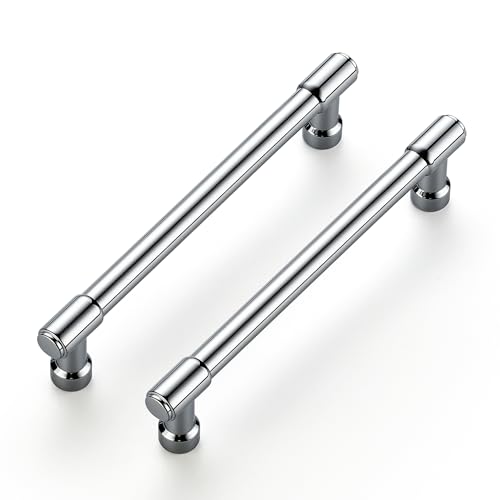 Image of Ravinte 5 Pack 5 Inch Hole Center Solid Kitchen Cabinet Handles Polished Chrome Dresser Pulls Cabinet Drawer Pulls for Kitchen Cupboard Hardware