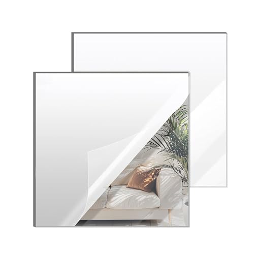 Image of Silver Mirror Acrylic Sheets - 2 Pack, 12x12 Inches, 1 /8 Inch Thick, Reflective Mirror Acrylic Ideal for Laser Cutting, DIY Crafts, and Home Decorations (30x30cm)