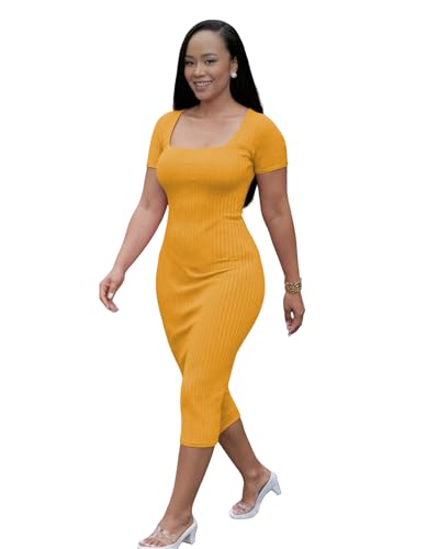 Image of TOPSRANI Women Sexy Midi Dress Bodycon Casual Sleeveless Basic Ruched Tank Summer Club Party Dresses