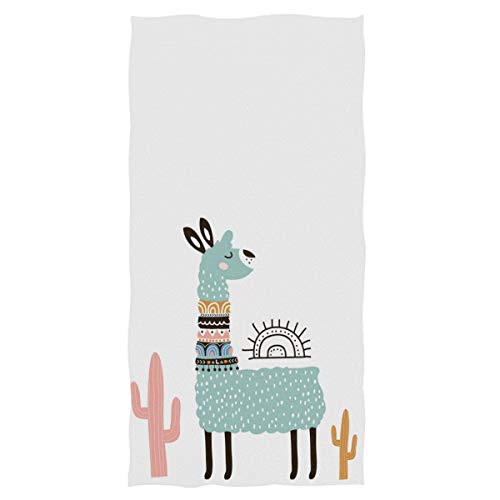 Naanle Cute Cartoon Llama Cactus Soft Highly Absorbent Large Decorative Hand Towels Multipurpose