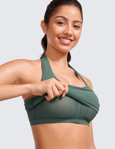 Image of CRZ YOGA Butterluxe Halter Crop Tank Tops | Light Support, Removable Pads, Yoga, Extremely Soft, Open Back, Longline Sports Bras for Women