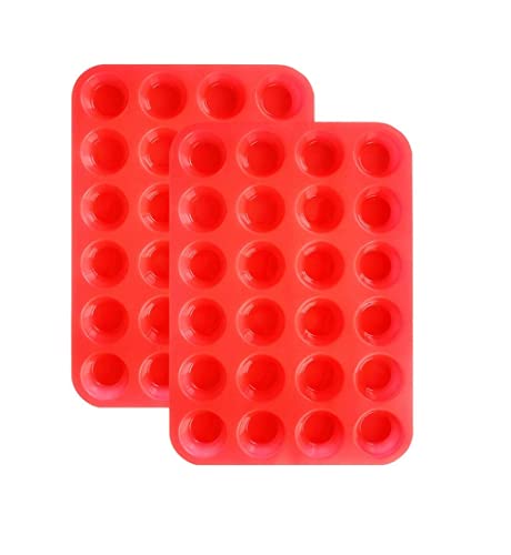 Silicone Mini Muffin & Cupcake Baking Pan, Non Stick 24 Cup Silicone Molds (Set of 2)