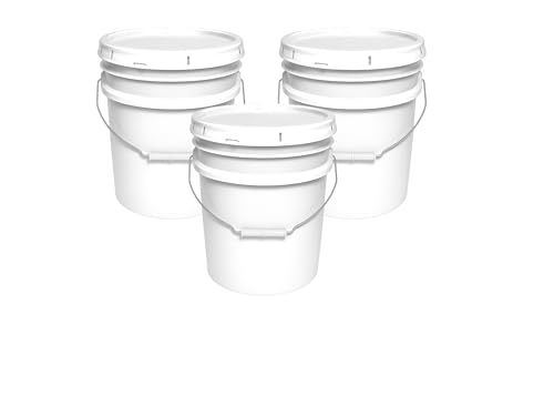 5 Gallon Bucket & Lid - 70 Mil All Purpose Pail - Made in The USA - Food Grade - Contains No BPA Plastic - Recyclable - (White, 3)