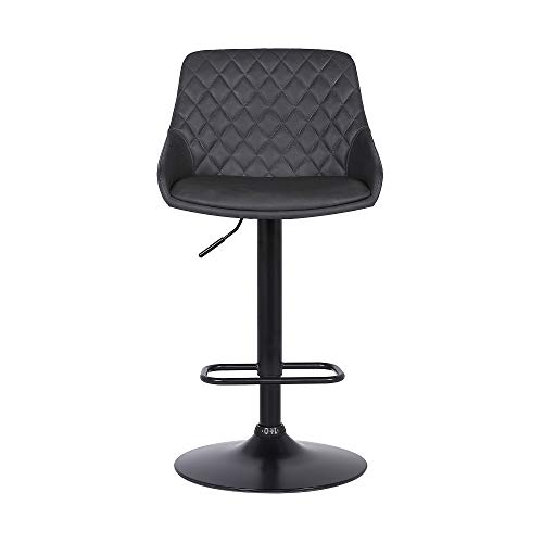 Butaco moderno giratorio con altura ajustable Armen Living Anibal, tapizado en cuero sintético gris y estructura metálica negra miniatura 3