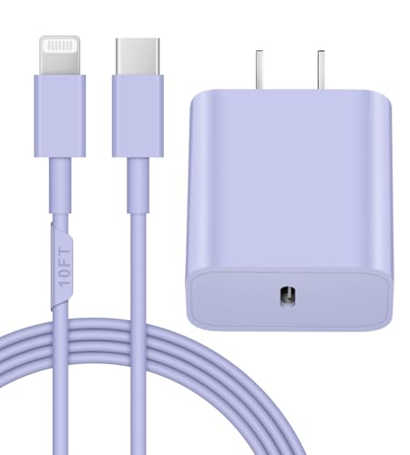 Image of Extra Long 10FT iPhone 14 13 12 Charger Fast Charging 20W PD USB C Wall Charger with Fast Charging Cable Compatible iPhone 14 /13 /12 /11 /Pro /Pro Max /Mini /Xs Max /XR /X, iPad - Purple