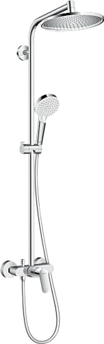 hansgrohe Crometta S - sistema de ducha con grifo monomando, ducha lluvia (240 mm) con grifo, ducha de mano (2 tipos de chorro), flexo, barra, ducha fija redondo (1 tipo de chorro), cromo