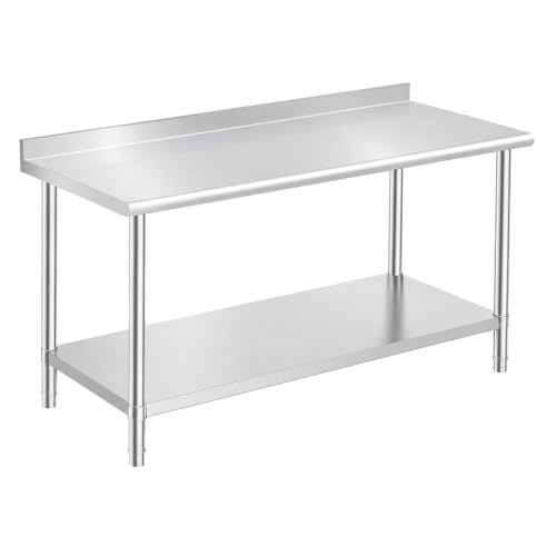 Image of OSTBA Stainless Steel Table for Prep & Work 30x60 Inches with Backsplash, NSF Metal Commercial Heavy Duty Table with Adjustable Undershelf and Table Foot for Restaurant Kitchen Home and Hotel