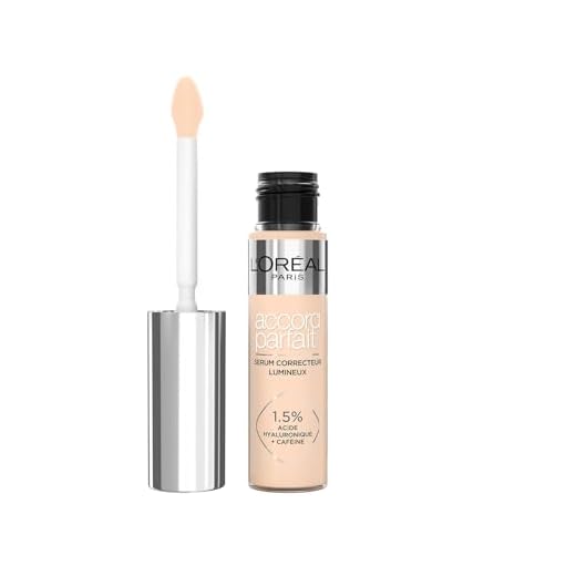 L'Oréal Paris Sérum Corrector Iluminador, Cobertura Media, Acabado Radiante, con 1,5% Ácido Hialurónico y Cafeína, Accord Parfait, Tono 3R, 10ml