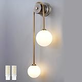 NDDSWM Golden Wall lamp Double Ball, mid-Century Modern Glass Wall sconces,with G9 Tricolor Bulb for Living Room Bedroom Bedside Stairs Restaurant Bathroom Corridor Aisle Lighting