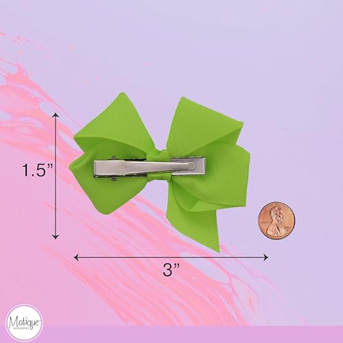 Image of Small Solid Bow for Girls - Set of 12 (Lime Green)