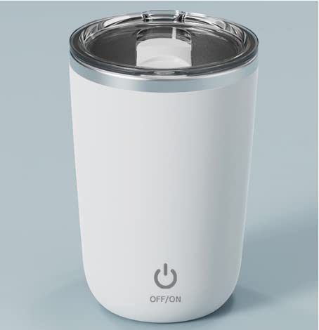 Self Stirring Coffee Mug Rechargeable Auto Magnetic Stirring Mug Electric Mixing Cup with Lid & Stainless Steel Retractable Straw Travel Mug to Stir Coffee/Tea/Matcha/Milk/Protein, 350ml/11.83OZ,White