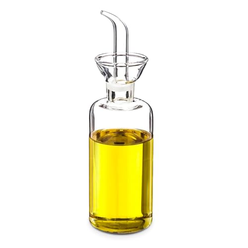 TIENDA EURASIA – Aceitera Cilíndrica | Material Cristal | Aceitera Antigoteo | Transparente | para Mesa de Cocina | Fácil de Limpiar | Aceiteras para Cocina (250 ml)