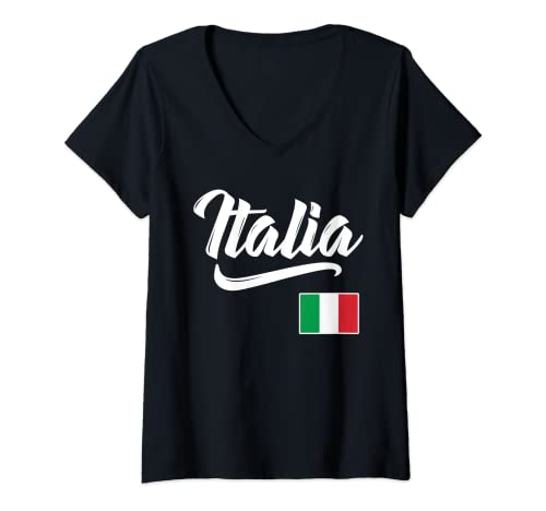 Donna Italia Bandiera Italiana Italia Italiano Heritage Uomo Donna Bambini Maglietta con Collo a V