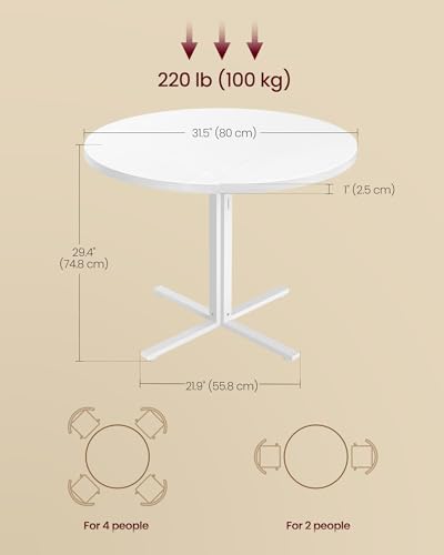 Image of VASAGLE Dining Table, Small Round Kitchen Table for 4 People, 31.5 x 29.4 Inches, for Dining Room, Living Room, Farmhouse, Water-Resistant, Snow White UKDT082W01V1