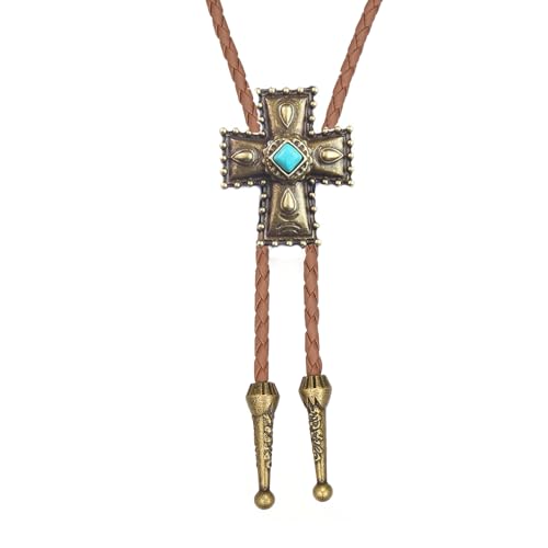 Image of Joxevyia Bolo Tie for Men Vintage Cow Skull Leather Rope Western Cowboy Necktie Vintage Bola Tie Gift for Him