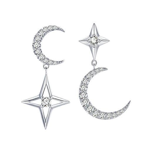 Boucles d'oreilles lune étoiles anti-allergie en verre pour oreilles sensibles