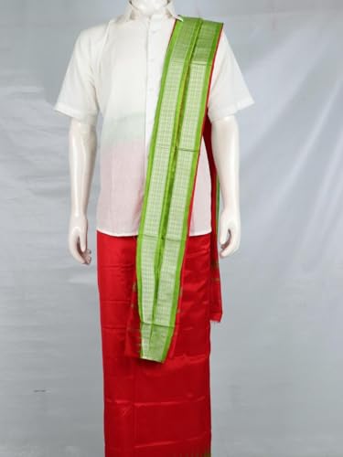 Image of Authentic Sambalpuri Handloom Cotton Unstitched Dhoti with Utari for Men | Traditional Odisha Weave Ikat Dhoti for Festive & Religious Wear
