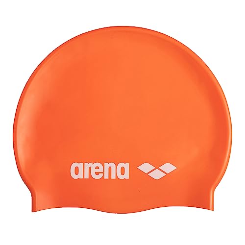 Image of Arena Classic Unisex Soft Silicone Swim Cap for Women and Men, Intensive Training and Racing Comfortable Non-Slip Long Hair Swimming Hat, Orange