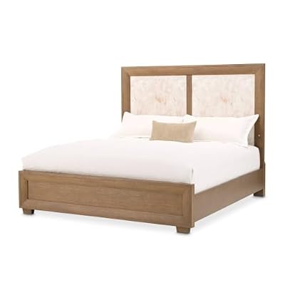 Michael Amini Sienna Brown Portrait Queen Panel Bed with LED Lights, Modern Design, Durable Platform Frame, Bedroom Furniture, Elegant Nighttime Ambiance