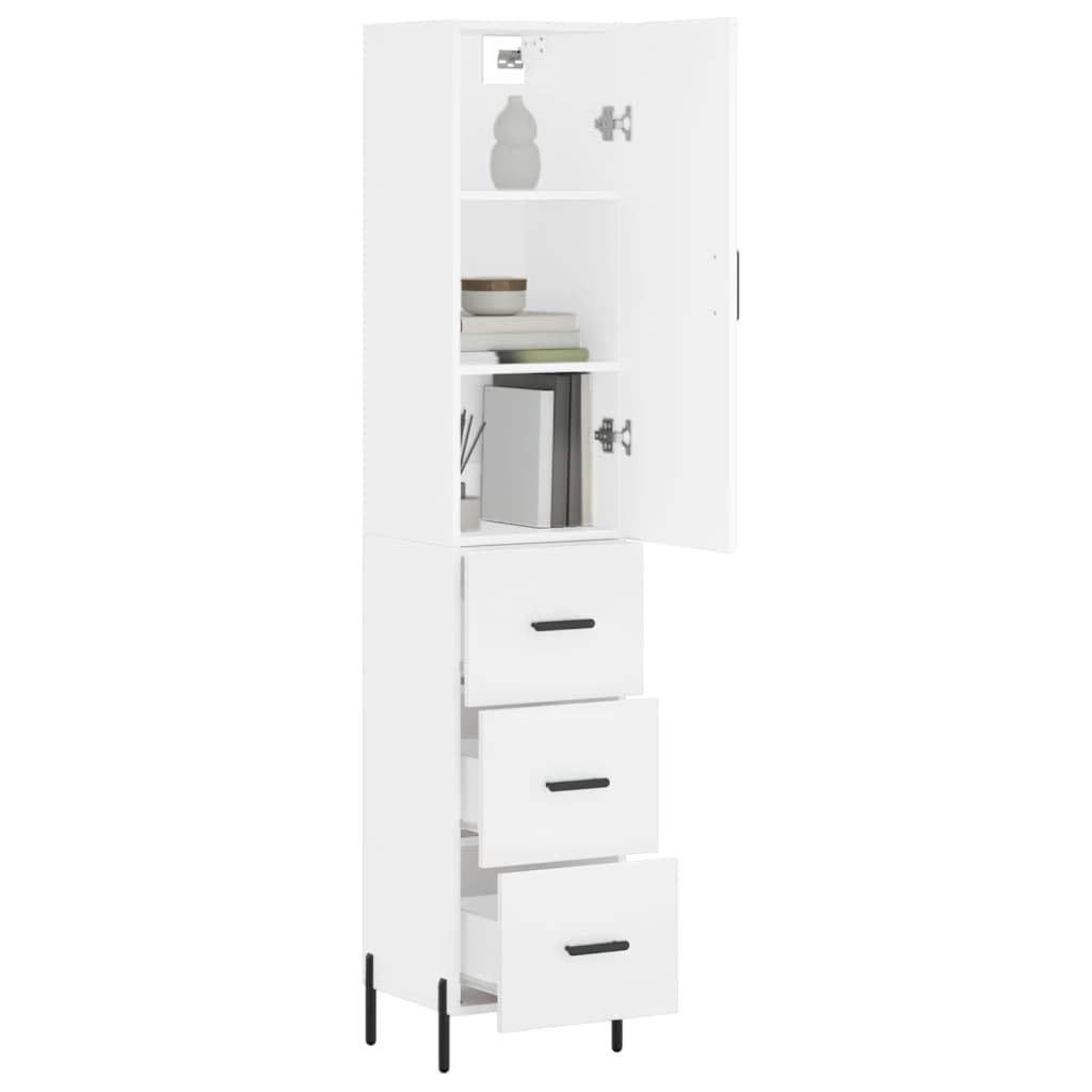 71-Inch White Tall Cabinet with Doors and Metal Legs | Measures 13.6x13.4x70.9 inches; engineered wood frame offers slim vertical storage for living rooms and hallways.