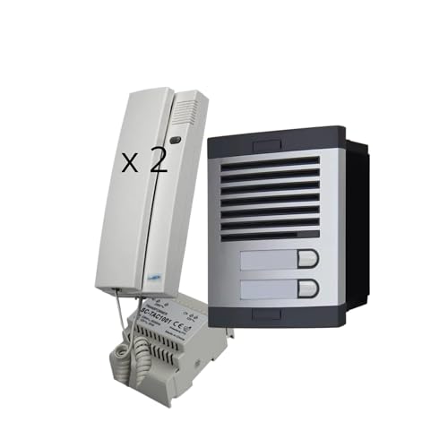 Portero Automático con Sistema de analogico 4+n, para comunidades Completo :Placa Calle,telefonillos Caja de empotrar y Fuente de alimentacion. gran calidad de fabricacion (2 viviendas)
