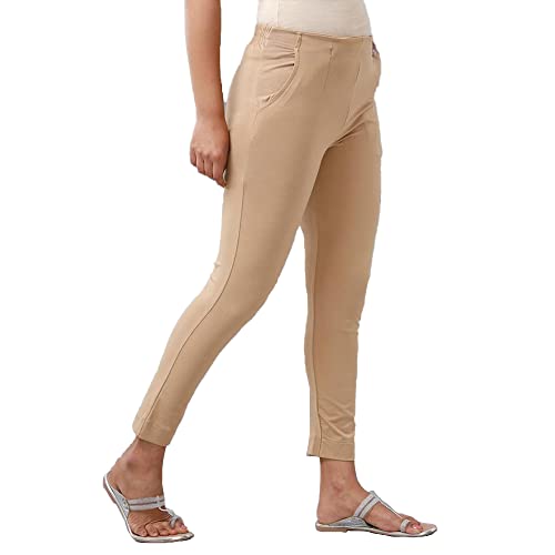 Image of De Moza Women Pencil Fit Cigarette Pant | 95% Cotton 5% Elastane | Mid Rise | 2 Pockets | Casual & Office Wear