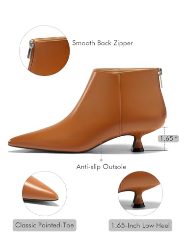 Image of Coutgo Womens Kitten Low Heel Booties Pointed Toe Short Ankle Boots Back Zipper Fall Shoes