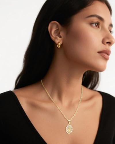 J&H DiaJuvelo Catholic Virgin Mary Necklace for Women 14K Gold Plated Virgen de Guadalupe Necklace Mother Mary Cubic Zirconia Virgin Mary Pendant Catholic Jewelry for Women Charm Gifts2