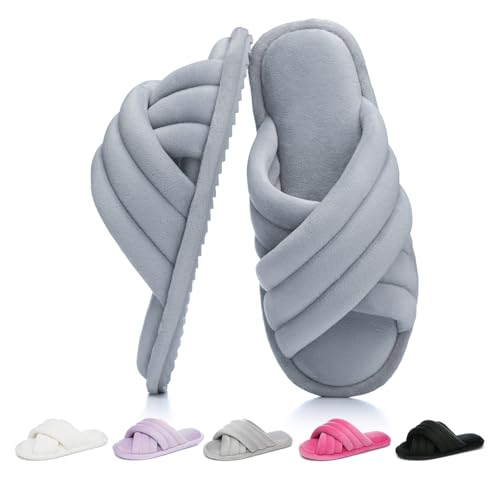 Image of GOEWY Cross Band Slippers for Women with Cozy Memory Foam Machine Washable | Open Toe Summer Cute Slipper,Soft Black House Shoes Slides,Indoor Outdoor Non-Slip Slip On,Gifts for Women Ladies Her Mom