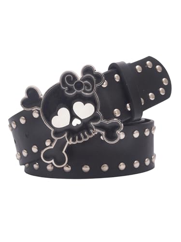 SHENHE Women's PU Leather Beaded Belt Y2k Punk Rivet Skull Buckle Gothic Belt