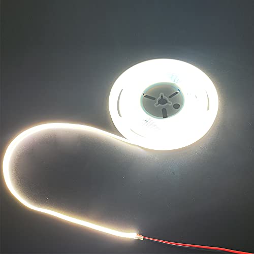 Image of DC 12V /24V 5MM Width PCB Premium High Brightness COB LED Strip Flexible High Density Chips CRI 90+ UHB Warm Natural White Light 5M (Natural Light 4000K, DC 12V)